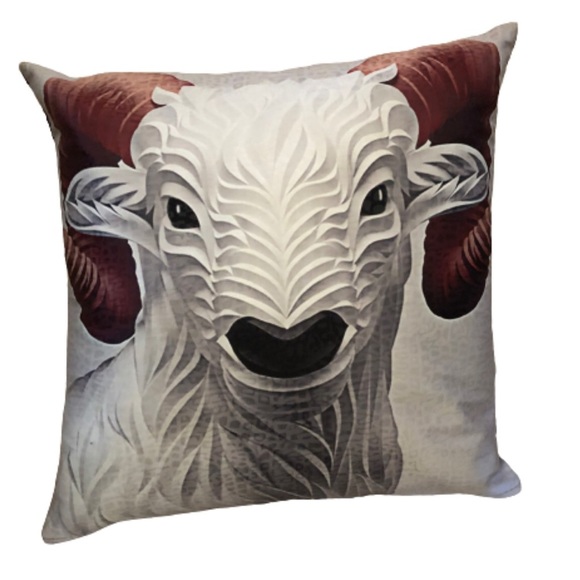 New handmade designer silk front geometric ram throw pillow cove down insert - Picture 1 of 8